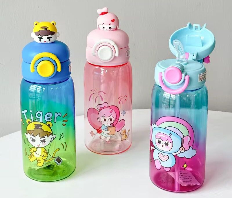 Cute Cartoon Kids Water Bottle with Straw