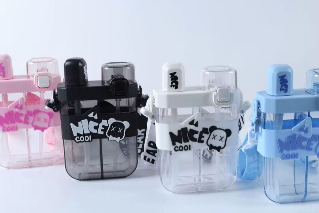 Trendy Cute Portable Double Drinking Water Bottle with Strap