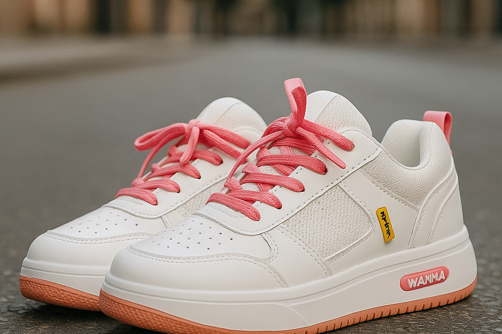 Classic White & Pink Design Sneakers