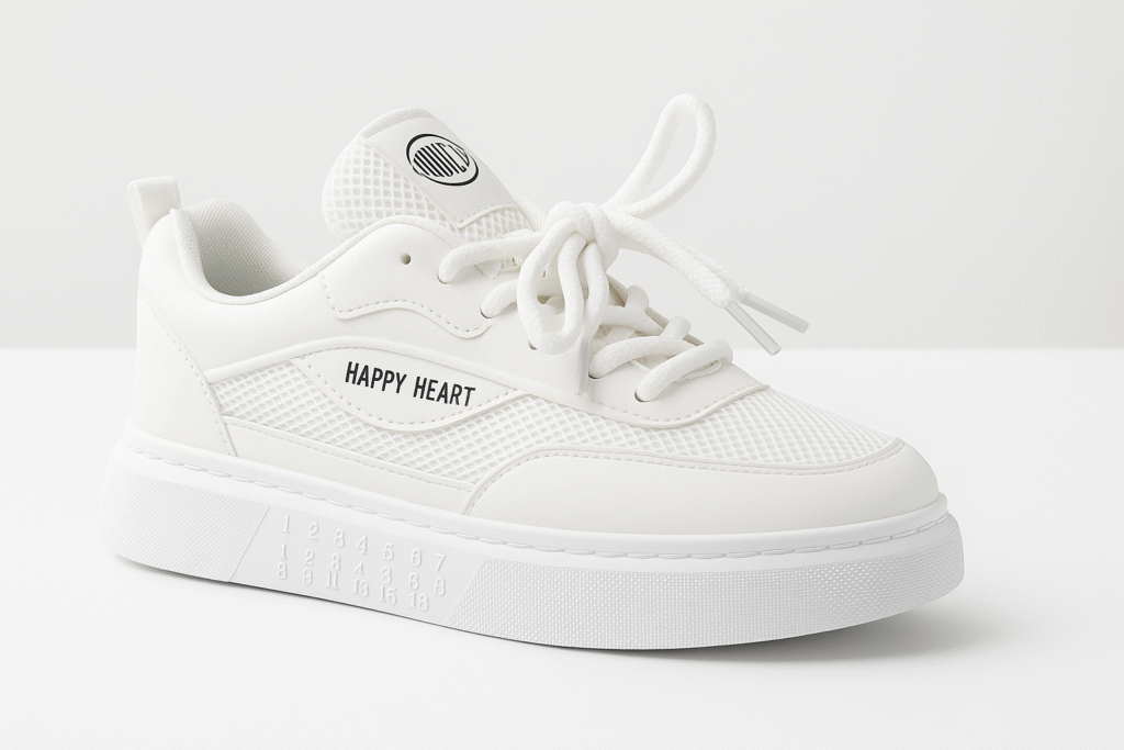 Happy Heart All-White Mesh Sneakers