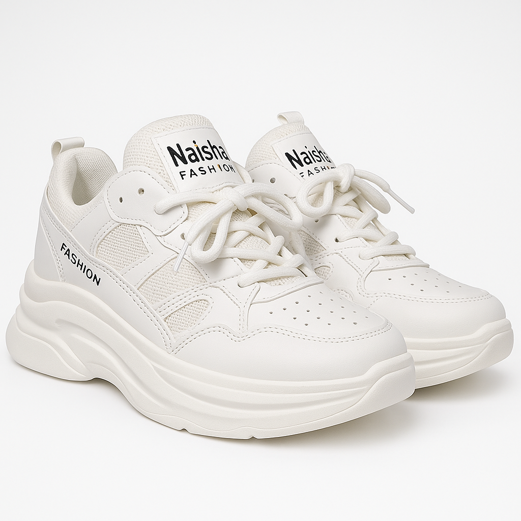Naisha Fashion Chunky White Sneakers