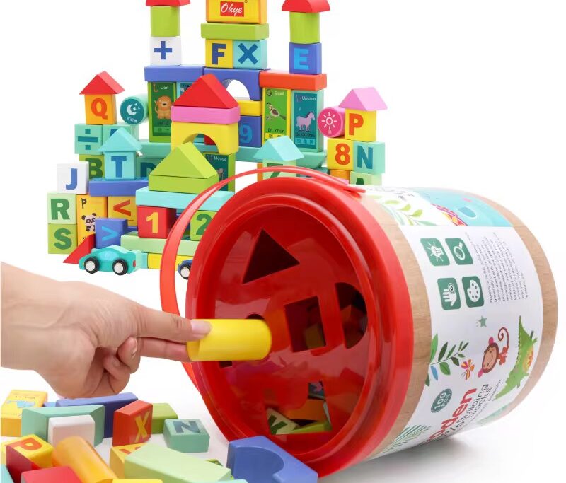 108-Piece Wooden Alphabet Building Blocks Set – Educational Toy for Kids | Colorful Learning Letters, Numbers & Shapes for Creativity and Fun