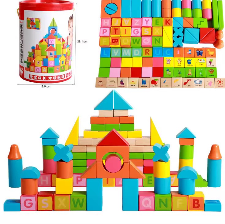 108-Piece Wooden Alphabet Building Blocks Set – Educational Toy for Kids | Colorful Learning Letters, Numbers & Shapes for Creativity and Fun - Image 2