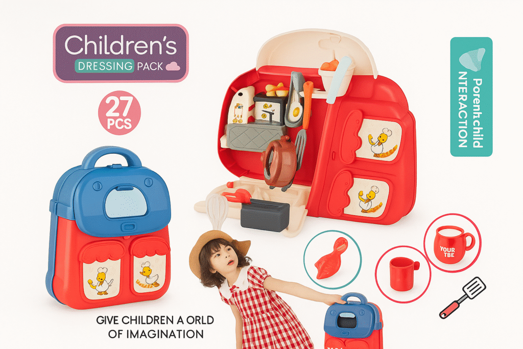 27-Piece Kids Kitchen Toy Backpack Set – Portable Cooking Playset for Boys & Girls | Educational Pretend Cooking Toy with Accessories