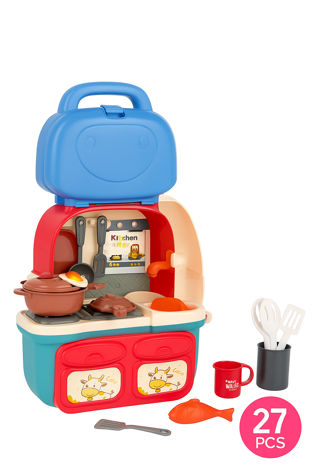 27-Piece Kids Kitchen Toy Backpack Set – Portable Cooking Playset for Boys & Girls | Educational Pretend Cooking Toy with Accessories - Image 2