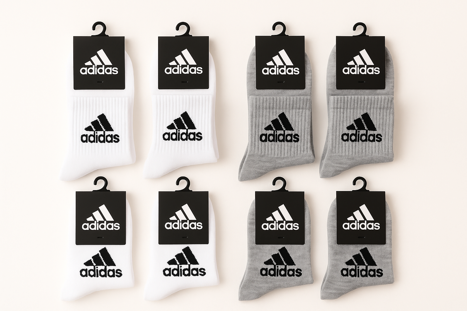 Adidas Premium Sport Socks (White & Grey) Breathable, Durable, and Stylish for Everyday Comfort