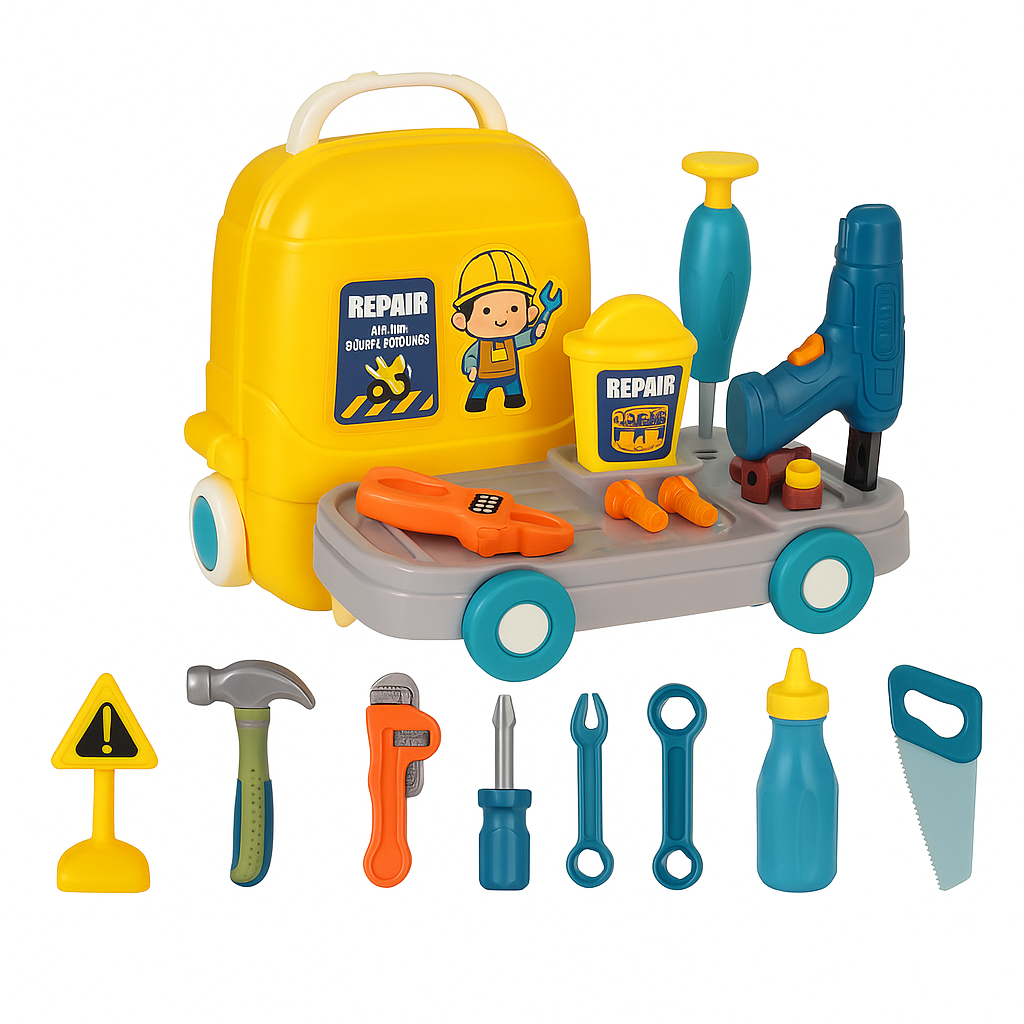 Kids Construction Engineer Tool Set Backpack – 2-in-1 Portable Building & Repair Toy Kit for Boys and Girls