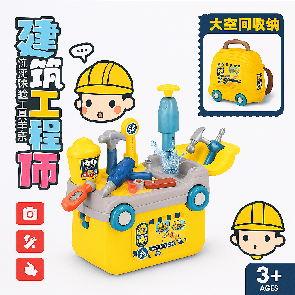 Kids Construction Engineer Tool Set Backpack – 2-in-1 Portable Building & Repair Toy Kit for Boys and Girls - Image 3