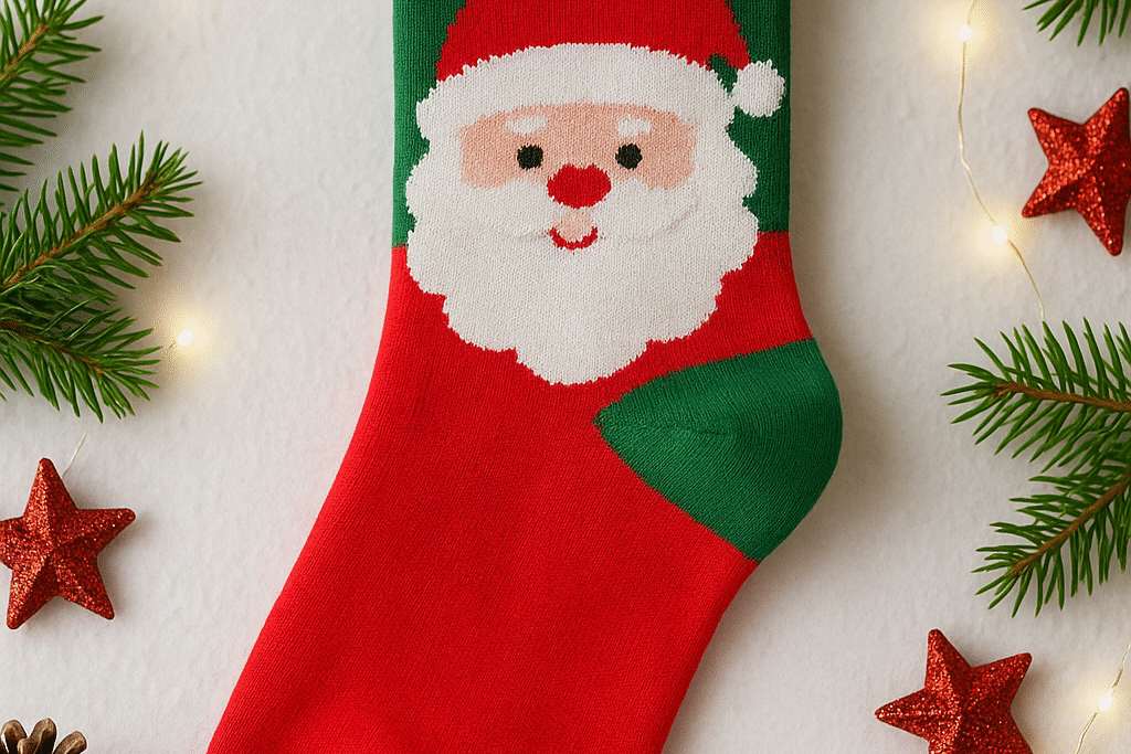 Santa Claus Christmas Socks – Long Festive Red & Green Cozy Holiday Socks for Adults & Kids (Limited Edition)