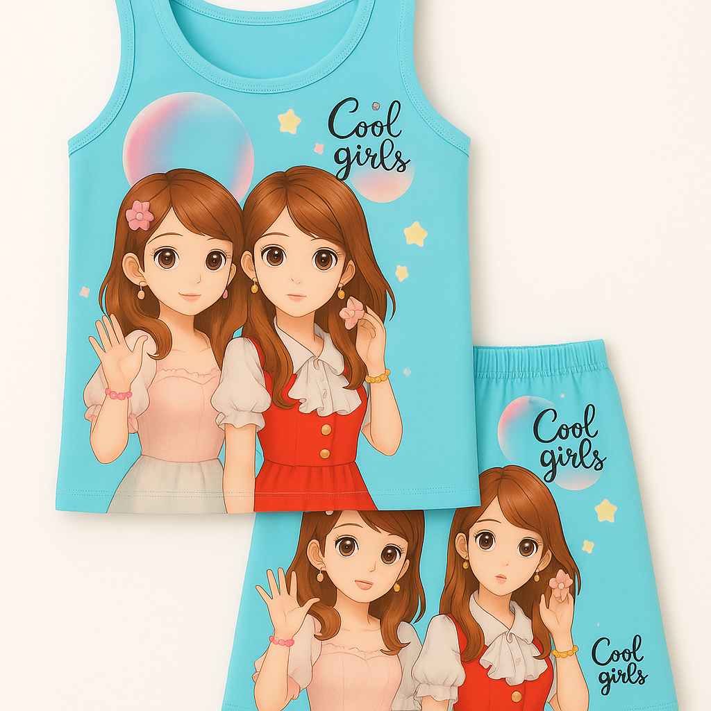 Kids Cool Girls Character Singlet & Shorts Set – Breathable 100% Cotton Summer Wear (Boys & Girls) - Image 4