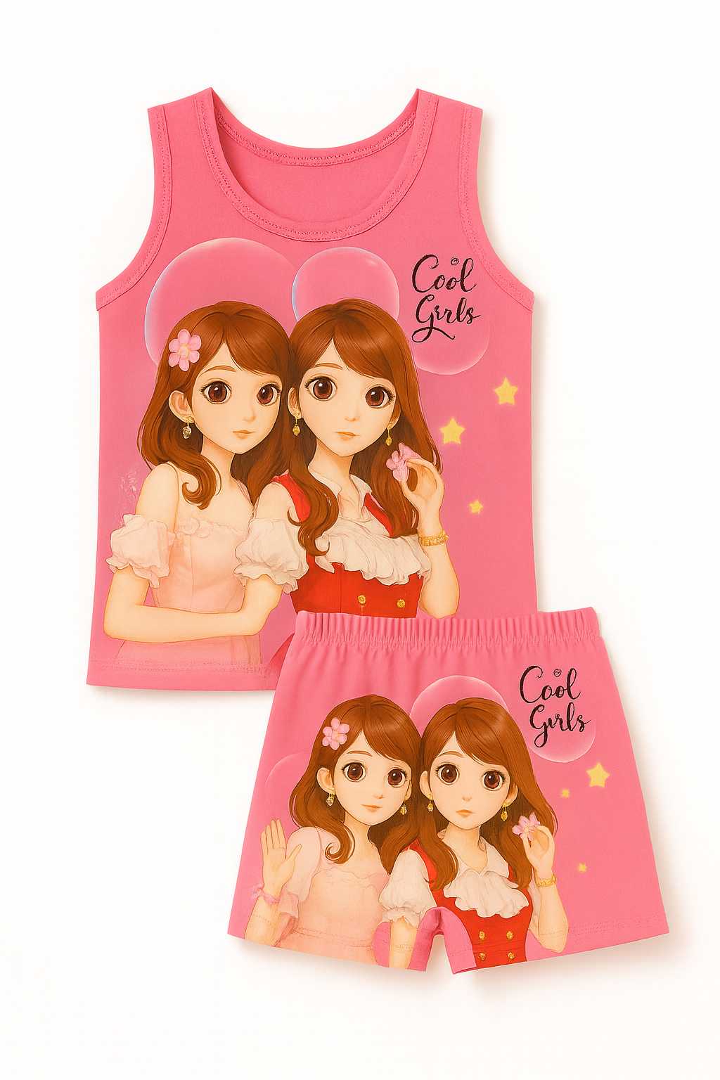 Kids Cool Girls Character Singlet & Shorts Set – Breathable 100% Cotton Summer Wear (Boys & Girls) - Image 5