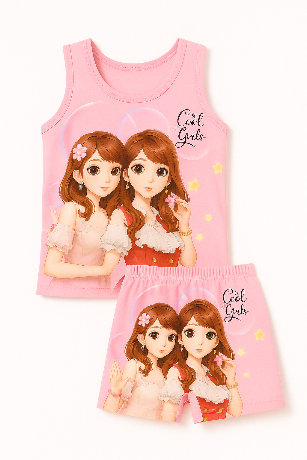 Kids Cool Girls Character Singlet & Shorts Set – Breathable 100% Cotton Summer Wear (Boys & Girls) - Image 6