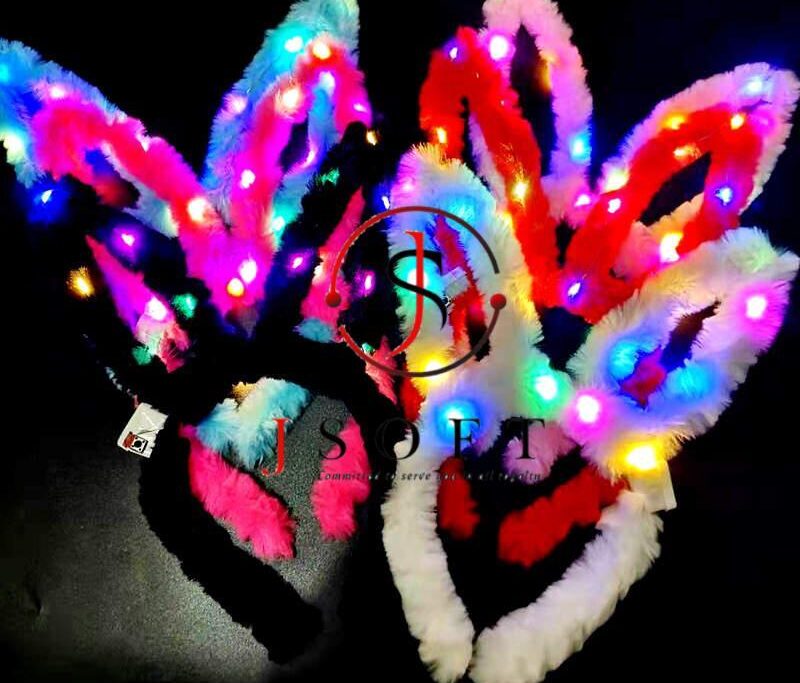 LED Plush Rabbit Ear Headband – Light-Up Furry Headband for Kids, Parties & Christmas Events