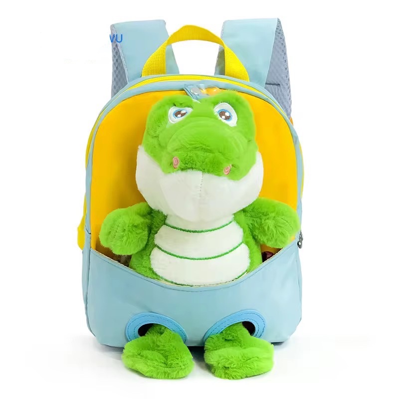 Kids 2-in-1 Plush Crocodile Backpack – Soft School Bag With Removable Stuffed Toy (Cartoon Dino Bag for Boys & Girls)