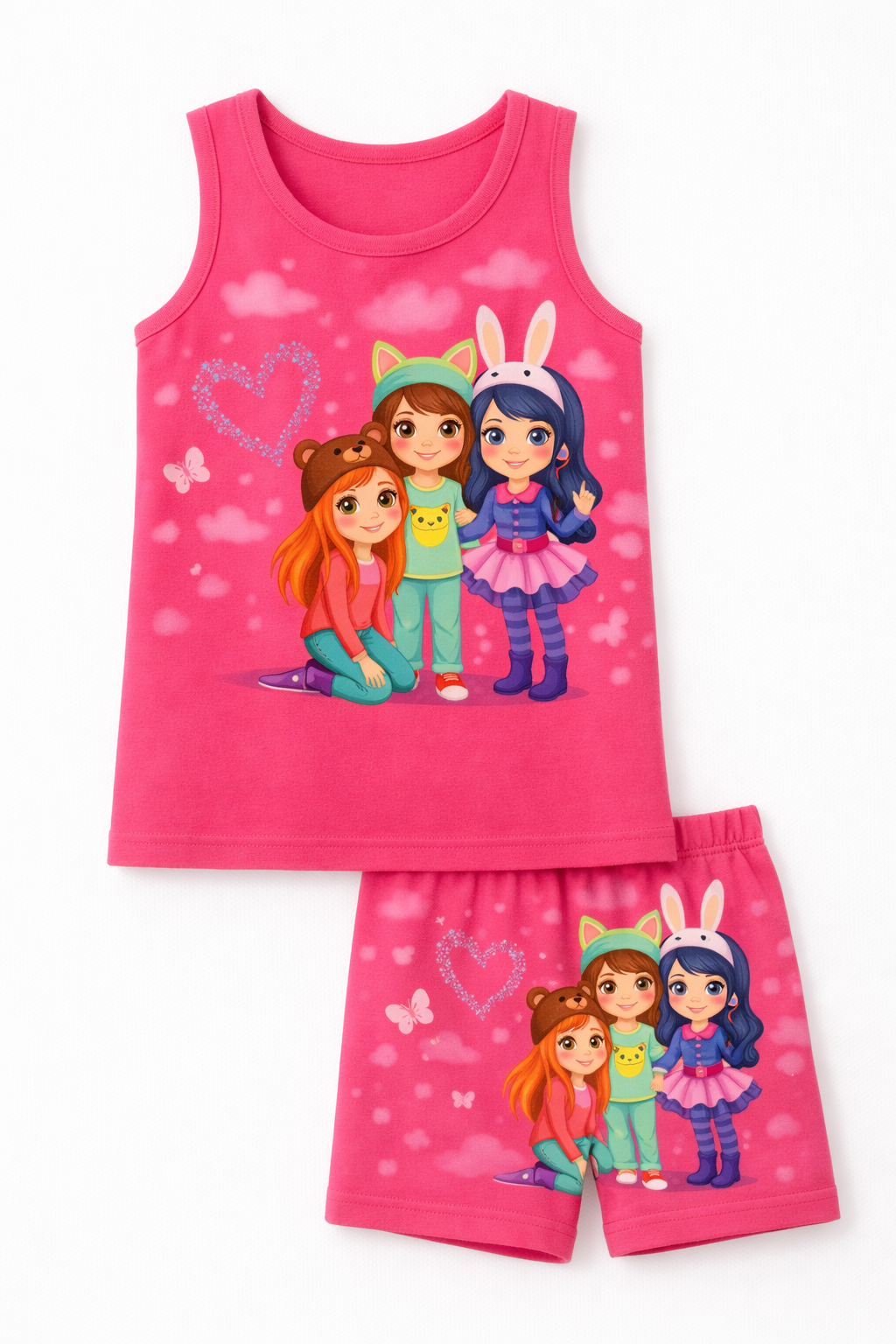 Kids Cartoon 3 Friends Character Singlet & Shorts Set – Breathable 100% Cotton Summer Wear (Boys & Girls) - Image 2
