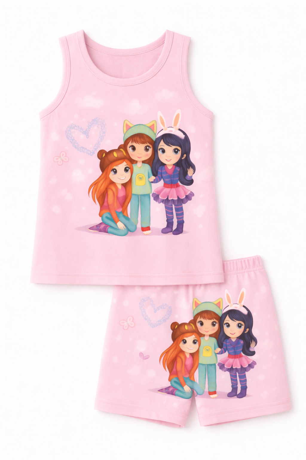 Kids Cartoon 3 Friends Character Singlet & Shorts Set – Breathable 100% Cotton Summer Wear (Boys & Girls) - Image 3