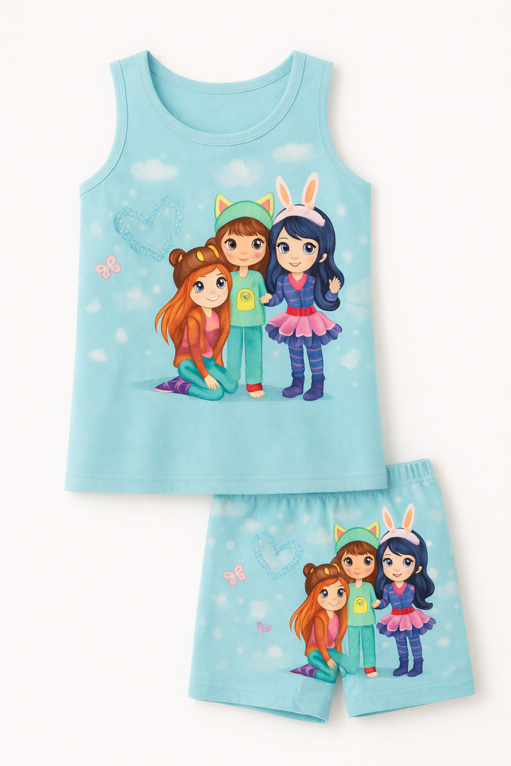 Kids Cartoon 3 Friends Character Singlet & Shorts Set – Breathable 100% Cotton Summer Wear (Boys & Girls) - Image 4