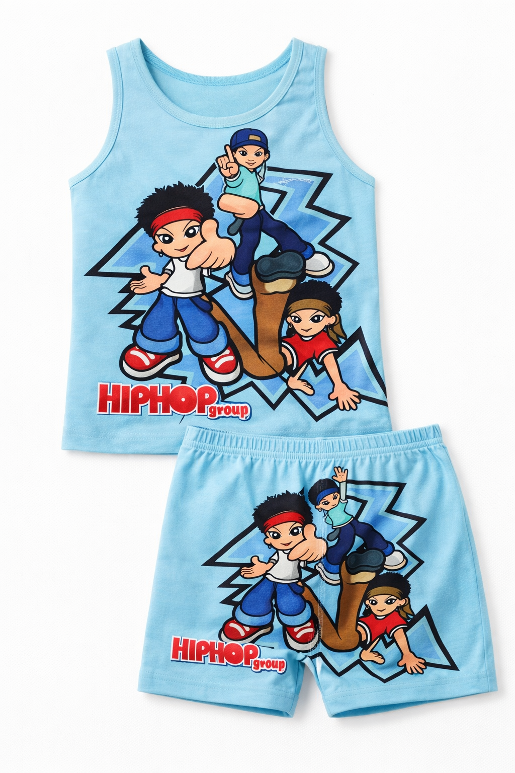 Children's Hip-Hop Design Singlet & Shorts Set – Breathable 100% Cotton Summer Wear (Boys & Girls)