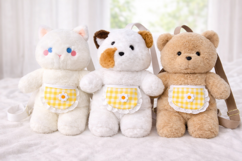 Cute Plush Animal Backpack with Mini Pouch – Soft Kawaii Teddy & Bunny Bag (3 Type Available)