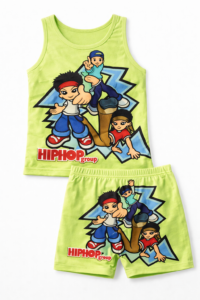 Children's Hip-Hop Design Singlet & Shorts Set_Green