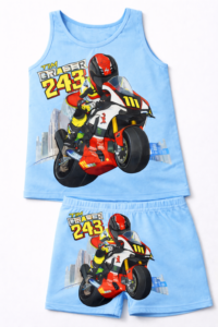 Motocycle-themed children's tank top and shorts_light blue